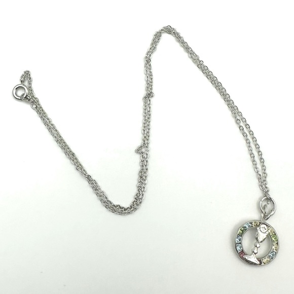 Silver Circle Pendant Necklace with Multi Color Rhinestones with Center Chalice - Picture 4 of 5